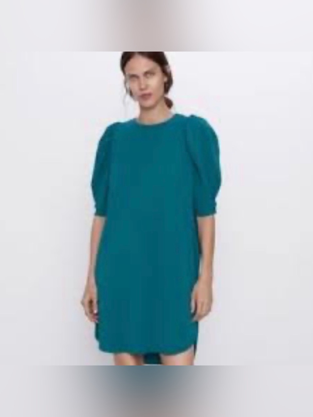 Zara Teal Puff Sleeve Shift Dress
